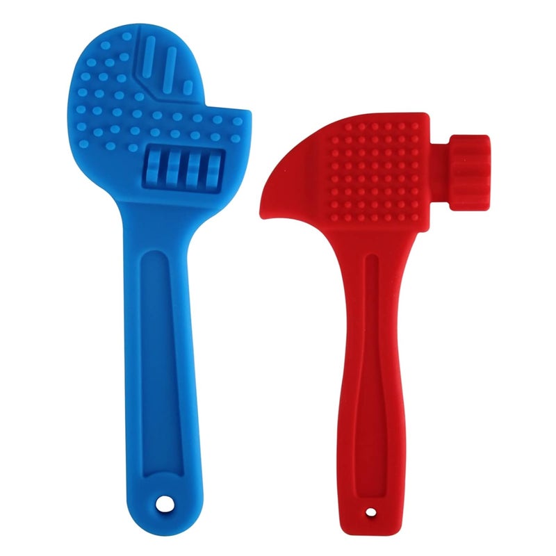 F-U Store 2 Pack Soft Silicone Teething Toys for Toddlers Hammer Spanner Tools Shape Baby Teethers Relief Soothe Babies Gums Set - Image 1